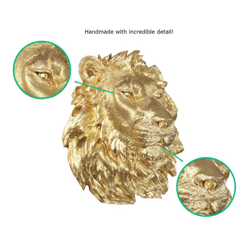 Wallcharmers Wall Charmers Lion in Gold - Faux Head Bust Mounted Fauxidermy Decorative Fake Resin Animal Mount Taxidermy Replica Decor Art - Image 4